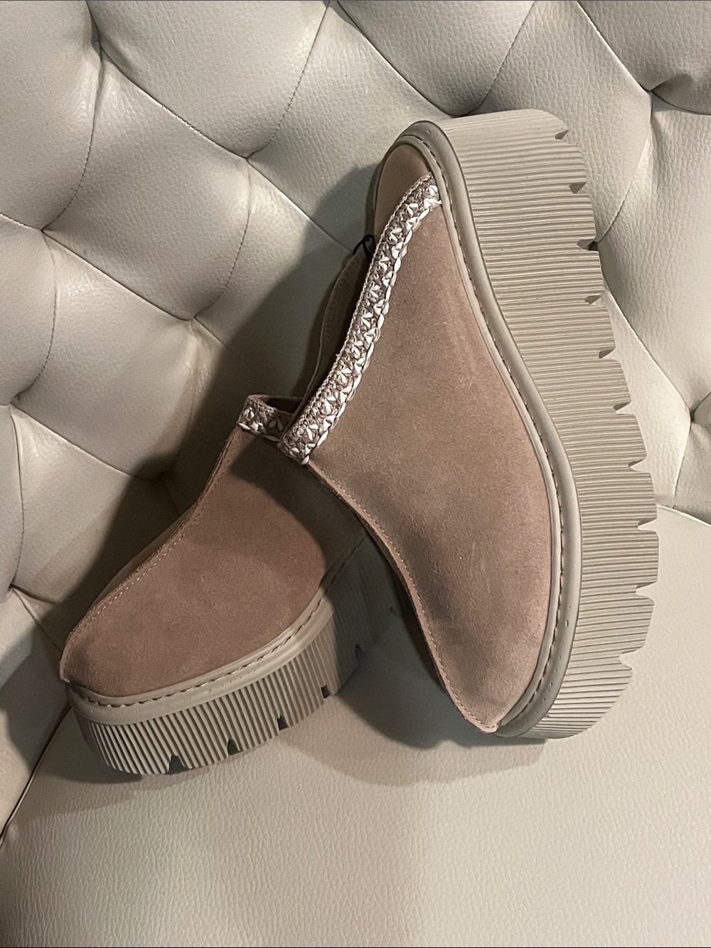 Carlo Petra Beige Taupe Suede Platform Slides Mule Size 9 Made in Italy
